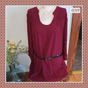 Nwt Sky Women's Burgundy Top with Black Belt Size 2x